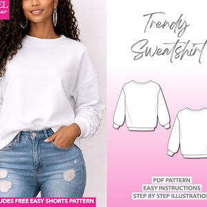 Sweatshirt Sewing Pattern Women Sewing Pattern Pullover PDF Pattern Drop Shoulder Sweatshirt Sewing Pattern Oversize Top Pattern Sweater PDF