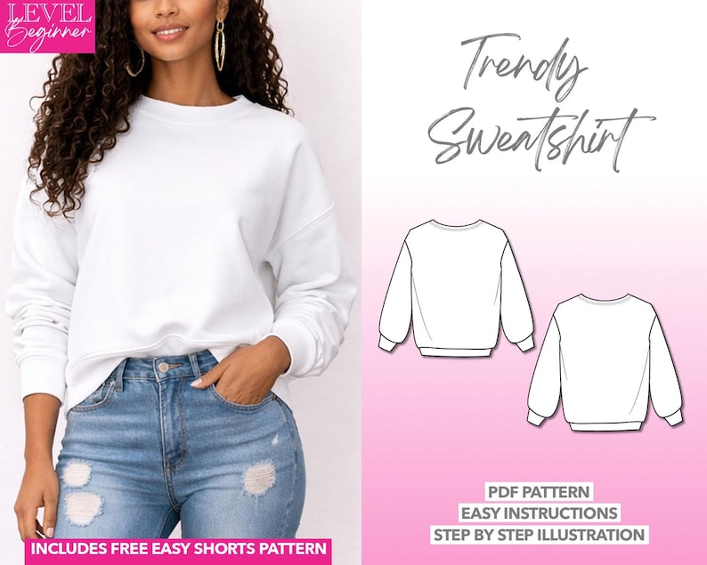 Classic Sweatshirt pdf sewing pattern with easy instructions and step by step illustrations.