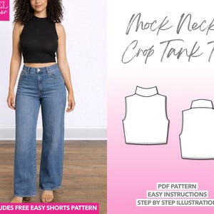 Mock Neck Crop Tank Top Sewing Pattern: Easy PDF Download (XS-XXXL)