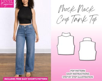 Mock Neck Crop Tank Top Sewing Pattern: Easy PDF Download (XS-XXXL)