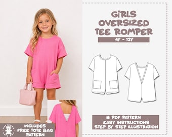 Girls Oversized Tee Romper PDF Sewing Pattern – PDF Download (4Y–12Y)