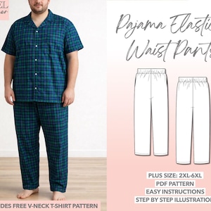 Plus Size Herren Pyjama Hose Schnittmuster 2XL-6XL (PDF Pattern)