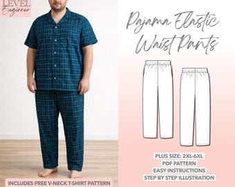Plus Size Herren Pyjama Hose Schnittmuster 2XL-6XL (PDF Pattern)