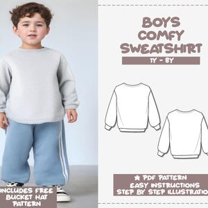 Boys Sweatshirt Sewing Pattern 1Y-8Y Kids Sewing Pattern Pullover PDF Pattern Drop Shoulder Sweatshirt Sewing Pattern Oversized Top Pattern
