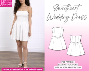 Sweetheart Tube Wedding Dress Sewing Pattern: Mini Dress (PDF Download, XS-XXXL)