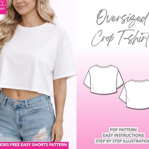 T-Shirt Sewing Pattern Oversized Tee Sewing Pattern Loose Fit T Shirt PDF Pattern Baggy Shirt Pattern Crop Top Easy Tee Pattern Belly Shirt