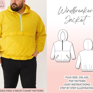 Plus Size Herr Vindjacka Sömnadsmönster (2XL-6XL) - PDF Ladda ner