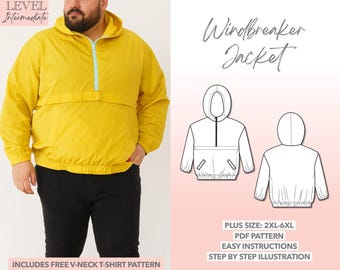 Plus Size Mens Windbreaker Sewing Pattern (2XL-6XL) - PDF Download