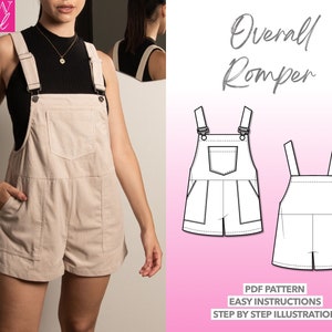 Romper Sewing Pattern Pocket Overall Romper Pattern Women Sewing Pattern Corduroy Playsuit PDF Pattern Cute Romper Sewing Pattern