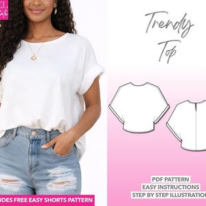 Top Sewing Pattern Trendy Top Pattern Oversized Top Sewing Pattern Women Tee Pattern Easy PDF Pattern Batwing Sleeve Short Sleeve Top Baggy