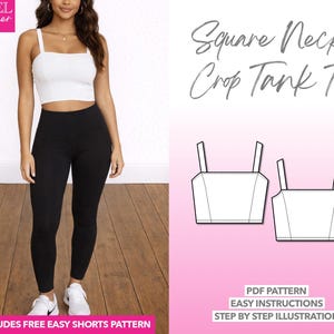 Square Neck Crop Tank Top Sewing Pattern (PDF Download XS-XXXL)