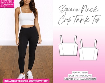 Square Neck Crop Tank Top Sewing Pattern (PDF Download XS-XXXL)