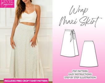 Wrap Maxi Skirt Sewing Pattern: Easy PDF (XS-XXXL) + Bonus T-Shirt Pattern
