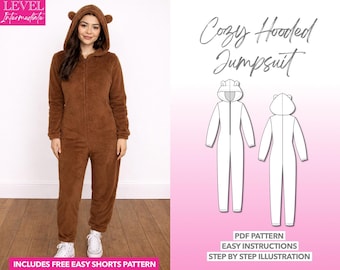 Jumpsuit Sewing Pattern, Bear Ears Pattern, Sleepwear Sewing Pattern, Hooded Jumpsuit PDF Pattern, Pajama Sewing Pattern, Overall Pattern