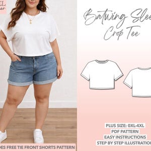 Plus Size Batwing Sleeve Crop Tee Sewing Pattern (PDF Pattern)