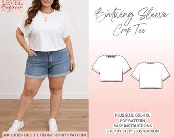 Plus Size Batwing Sleeve Crop Tee Sewing Pattern (PDF Pattern)