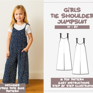 Girls Jumpsuit Sewing Pattern 1Y-8Y Tie Shoulder Jumpsuit PDF Pattern Kids Jumpsuit Sewing Pattern Comfy Jumpsuit Pattern PDF Girls Jumpsuit