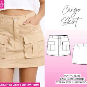 Cargo Skirt Sewing Pattern Flap Pocket Skirt Pattern Women Mini Skirt PDF Pattern Utility Skirt Functional Skirt Trendy Skirt Stylish Outfit