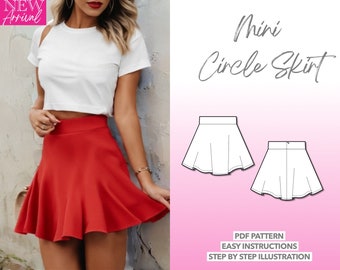 Skirt Sewing Pattern Mini Circle Skirt PDF Pattern Women Sewing Pattern Mini Skirt Pattern Short Skirt Sewing Pattern