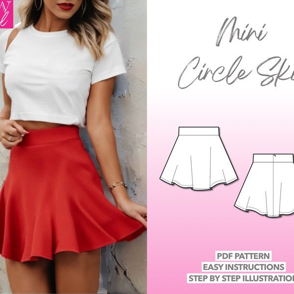Skirt Sewing Pattern Mini Circle Skirt PDF Pattern Women Sewing Pattern Mini Skirt Pattern Short Skirt Sewing Pattern