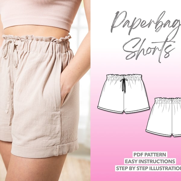 Shorts Sewing Pattern Paperbag Shorts Pattern Summer Shorts Sewing Pattern Wide Leg Shorts Pattern Women Shorts Sewing Pattern