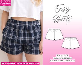 Easy Shorts Sewing Pattern Elastic Shorts Pattern Shorts PDF Sewing Patterns Summer Shorts Pattern for Women Shorts Beginner Sewing Pattern