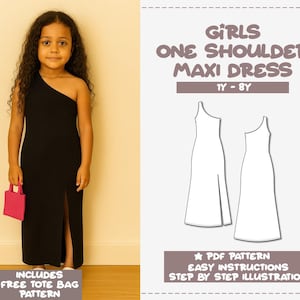 Wzorzec do szycia sukienki maxi na jedno ramię dla dziewczynki (1-8 lat) (wzór w formacie PDF)