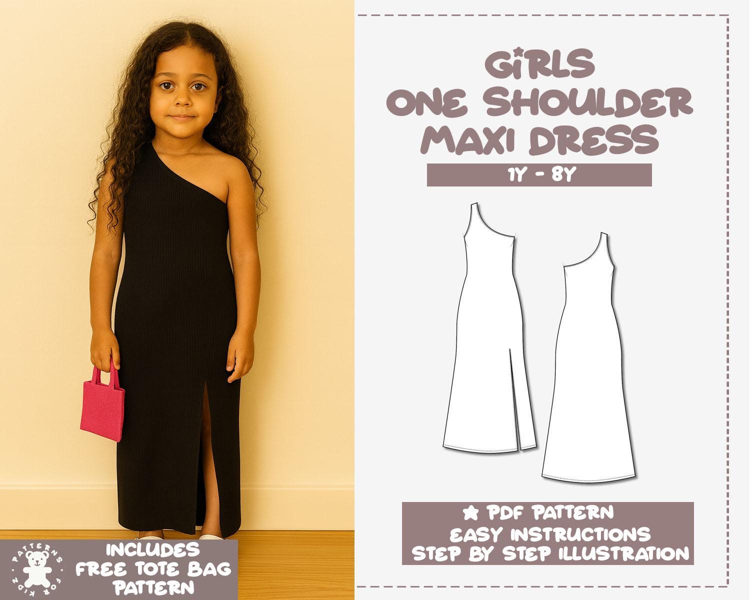 Girl's One Shoulder Maxi Dress Sewing Pattern (1Y-8Y) (PDF Pattern) - Etsy