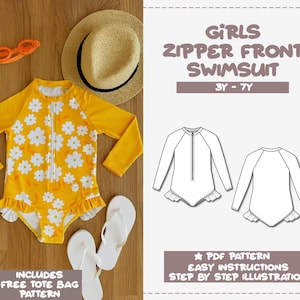 Girls Zipper Peplum Swimsuit Sewing Pattern (PDF Pattern)