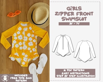 Girls Zipper Peplum Swimsuit Sewing Pattern (PDF Pattern)