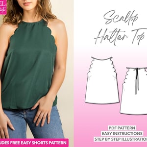 Top Sewing Pattern Scallop Top Pattern Halter Top Pattern Women Sewing Pattern Halter Top PDF Pattern Blouse Sewing Pattern Halter PDF Top