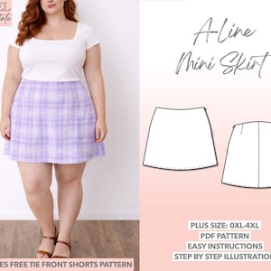 Plus Size A-Line Mini Skirt Sewing Pattern (PDF Download 0XL-4XL)