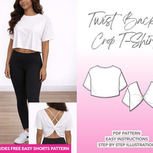 Twist Back Crop Top Sewing Pattern: Women's Workout Tee (PDF Pattern, XS-XXXL)