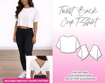 Naaipatroon crop top met gedraaide achterkant: workout-T-shirt voor dames (pdf-patroon, XS-XXXL)