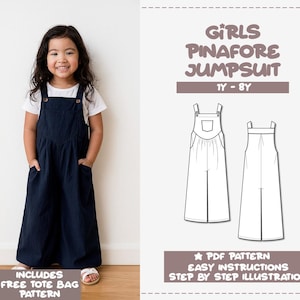 Patrón de costura de mono de niña (PDF, tallas 1 a 8 años) + Bolsa de regalo