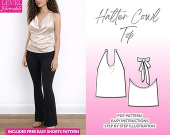 Halter Cowl Neck Top Sewing Pattern: XS-XXXL (PDF Pattern)