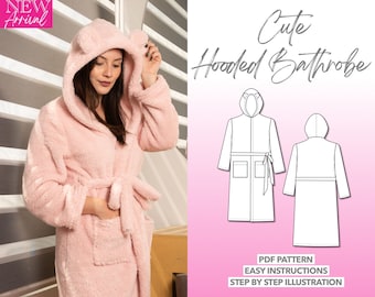 Robe Sewing Pattern Hooded Bathrobe PDF Pattern Cozy Bathrobe Sewing Pattern Bathrobe With Hood Digital Pattern Loungewear Pattern