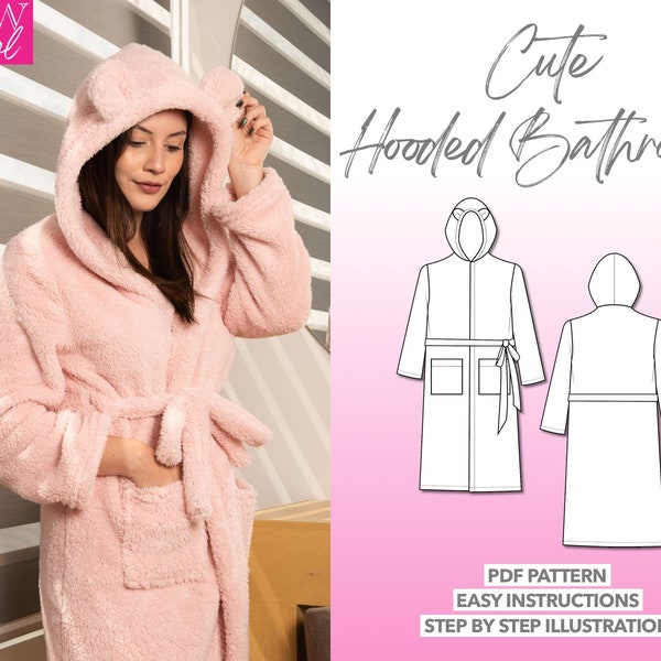 Robe Sewing Pattern Hooded Bathrobe PDF Pattern Cozy Bathrobe Sewing Pattern Bathrobe With Hood Digital Pattern Loungewear Pattern