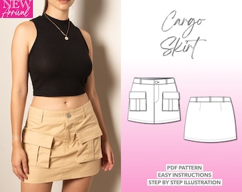Skirt Pattern Cargo Mini Skirt Sewing Pattern Flap Pocket Skirt Pattern Women Sewing Pattern Mini Skirt PDF Pattern