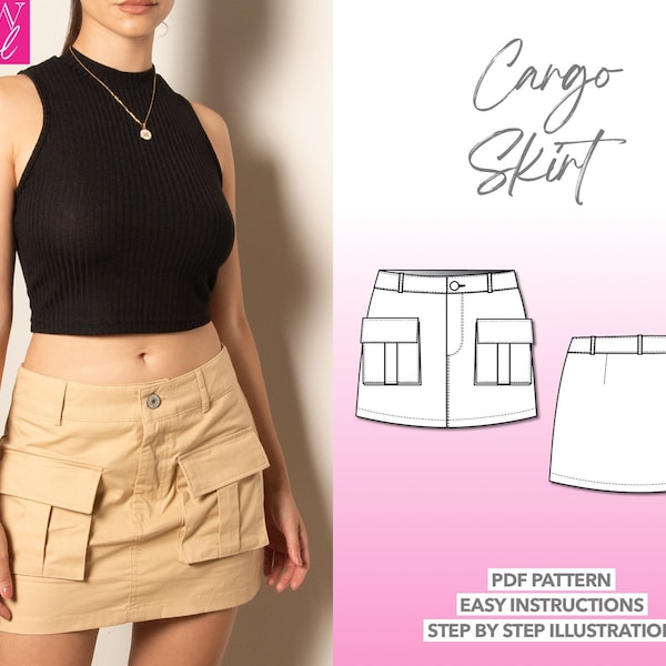 Skirt Pattern Cargo Mini Skirt Sewing Pattern Flap Pocket Skirt Pattern Women Sewing Pattern Mini Skirt PDF Pattern