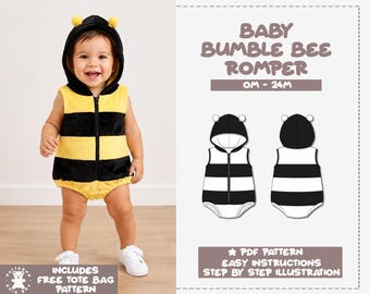 Baby Bumble Bee Costume, Baby Romper, Toddler PDF Sewing Pattern, Halloween Costume, Bumblebee Costume for Babies, Honey Bee, Yellowjacket