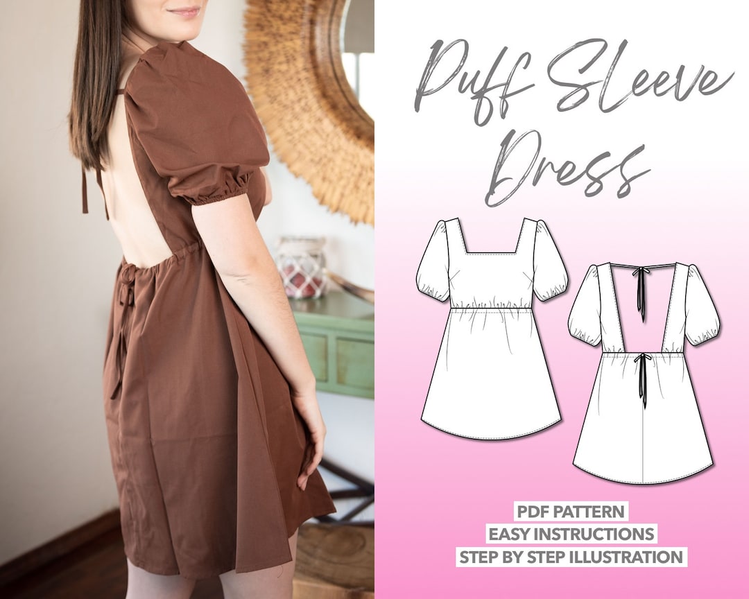 Puff Sleeve Dress Sewing Pattern Women Dress Sewing Pattern Etsy