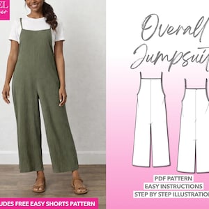 Overall Jumpsuit Sewing Pattern: Women's Dungaree PDF (XS-XXXL) + Bonus Shorts Pattern