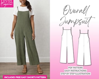 Padrão de costura para macacão: macacão feminino em PDF (XS-XXXL) + padrão de shorts bônus