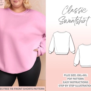 Plus Size Women Sweatshirt Sewing Pattern 0XL-4XL Women Sewing Pattern Pullover PDF Pattern Drop Shoulder Sweatshirt Pattern Oversized Top