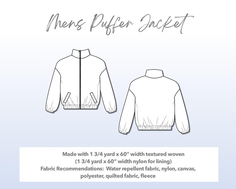 Men's Puffer Jacket Sewing Pattern (S-XXL) - PDF Download - Etsy