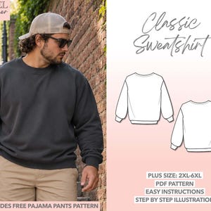 Plus Size Mens Sweatshirt Sewing Pattern: Classic Pullover (PDF Pattern 2XL-6XL)