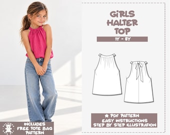 Girls Halter Top Pattern Tie Back Top Pattern Girls Blouse Pattern Beginner Friendly Pattern Girls Top Sewing Pattern Kid PDF Sewing Pattern