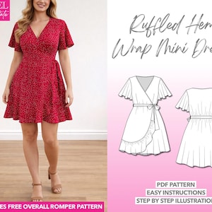 Minikleid mit Rüschensaum Schnittmuster (PDF-Download XS-XXXL)