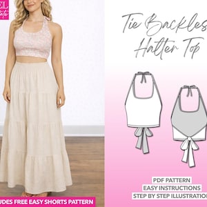 Tie Backless Halter Top Sewing Pattern: PDF Download (XS-XXXL) + Bonus Shorts Pattern